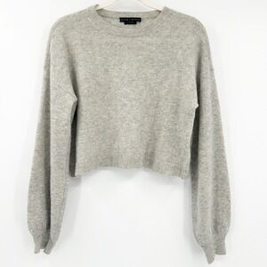Alice + Olivia Classics Womens 100% Cashmere Cozy Cropped Pullover Sweater Gray